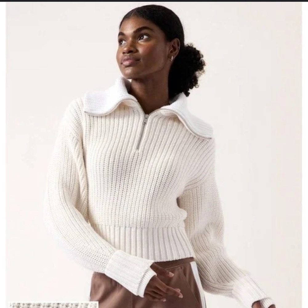 Athleta Magnolia White Alder Sweater High Collar Heavy Knit Thick Chunky XS